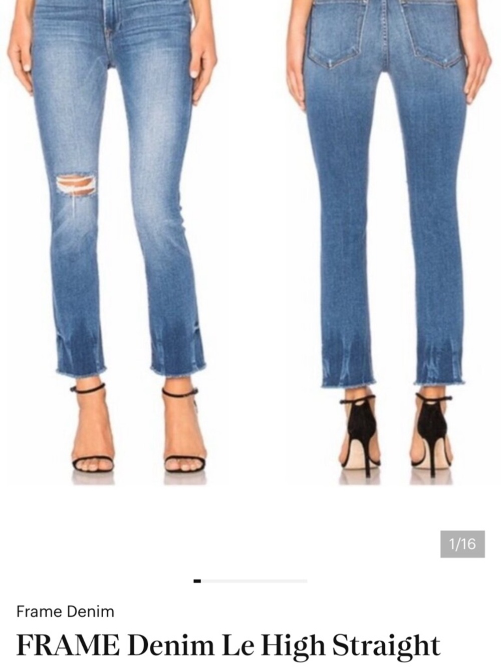 Frame Denim Straight-Leg Mid Blue Jeans with Knee Rip sz 27